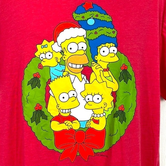 The Simpsons - NWT The Simpsons Family With Christmas Wreath Graphic T Shirt XL - Picture 6 of 11